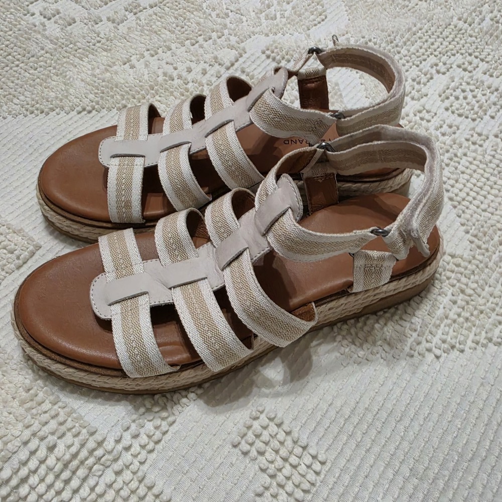 Lucky Brand Emiley Strappy Platform Sandals Size 9M Espadrille Ivory Beige Style - Picture 1 of 11